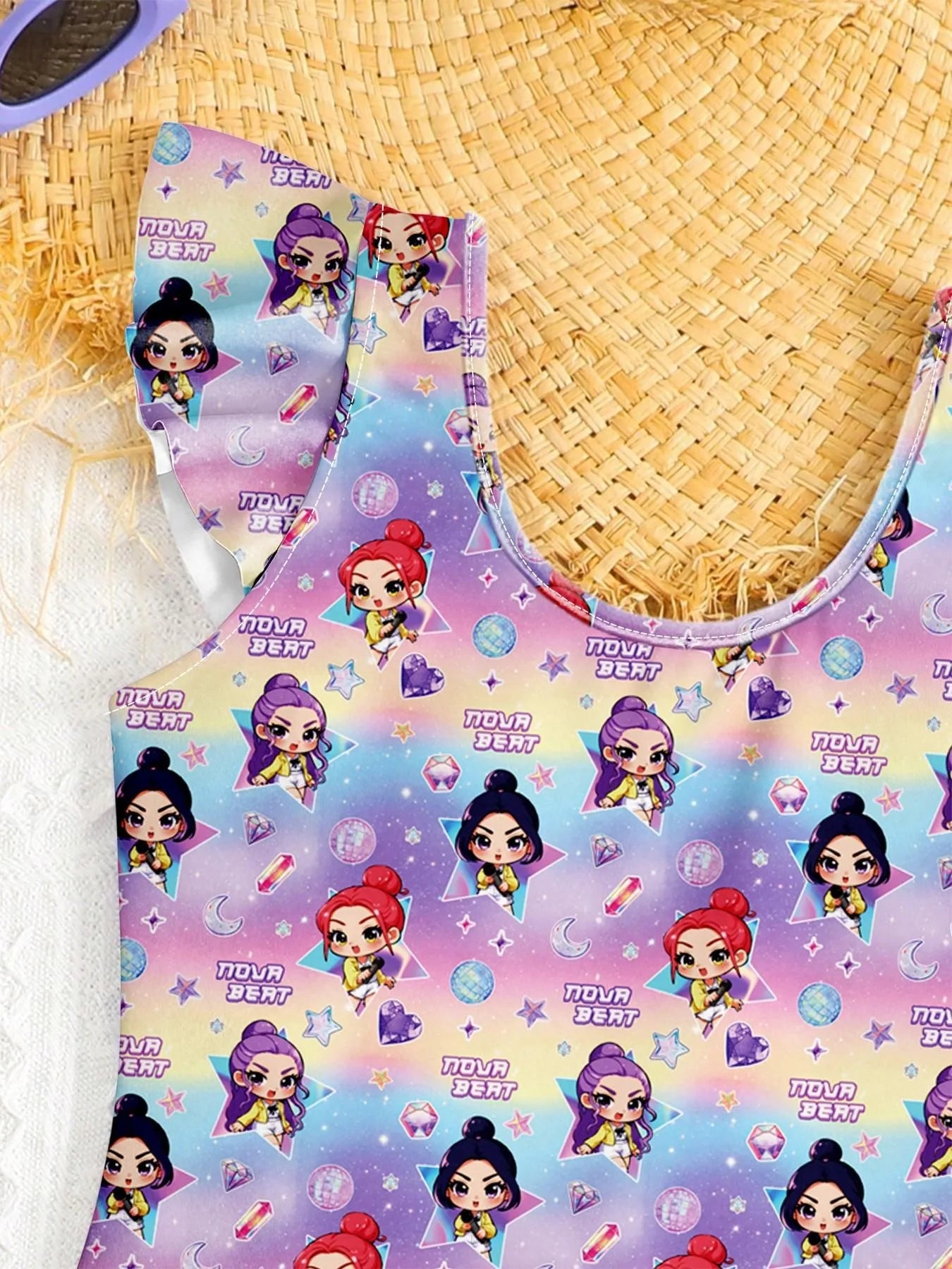 Costume da bagno 2-in-1 per bambine con stampa cartoon e gonna, taglie 4-12 anni