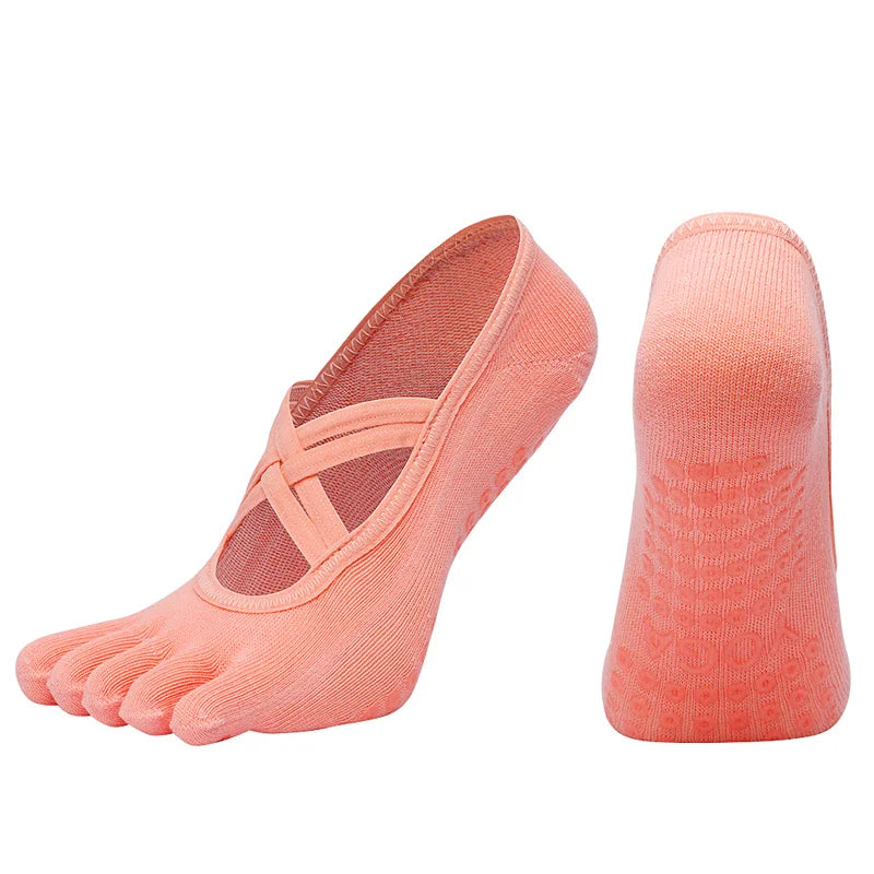 Nuovi calzini antiscivolo da donna per pilates, cinque dita in silicone antiscivolo, calzini da yoga, bendaggio, danza classica, fitness, sport, calzini in cotone da donna