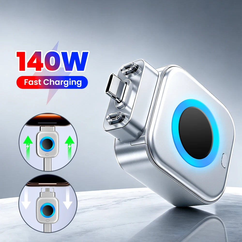 Adattatore Type-C universale da 140 W con funzione di ricarica completa intelligente e taglio automatico, disconnessione automatica per la ricarica notturna e prevenzione del sovraccarico.