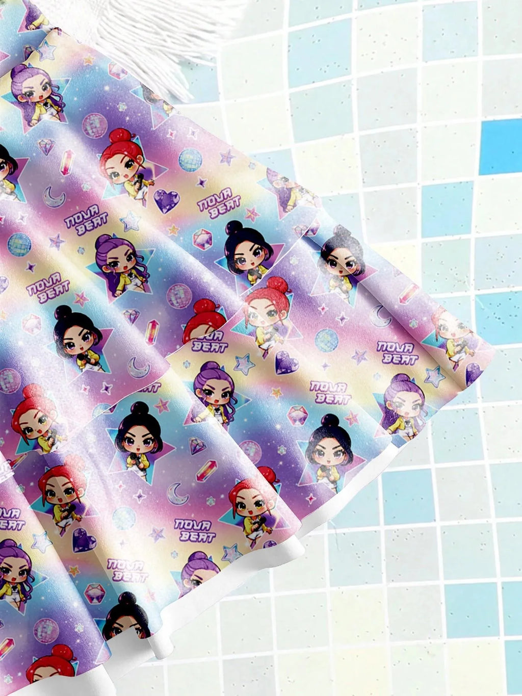 Costume da bagno 2-in-1 per bambine con stampa cartoon e gonna, taglie 4-12 anni