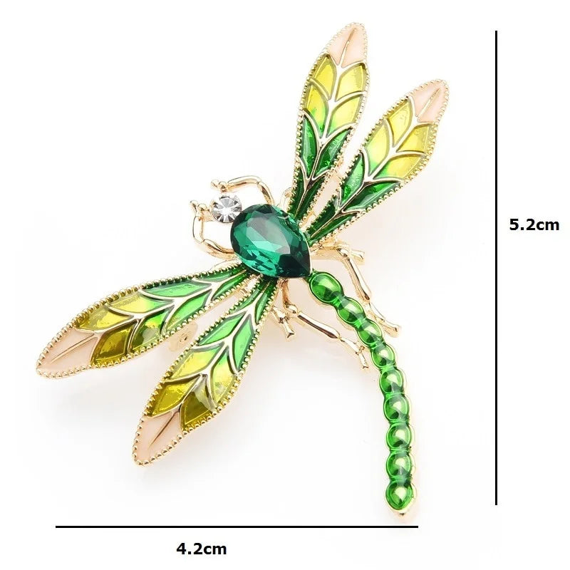 Spille a forma di libellula in smalto di cristallo verde per donne e uomini Insetti in metallo Matrimoni Banchetto Spilla per feste Regali
