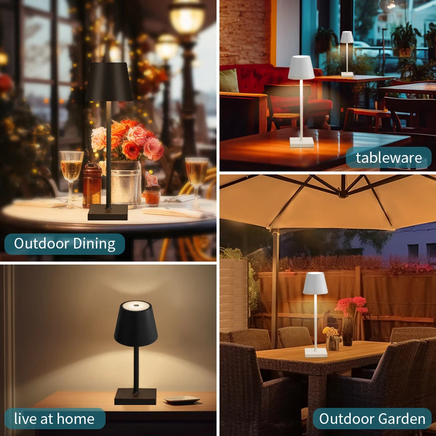 Lampada da tavolo a LED ricaricabile con interruttore touch e 3 livelli di intensità luminosa, ideale per bar, club, cene e come illuminazione d'ambiente creativa e decorativa.