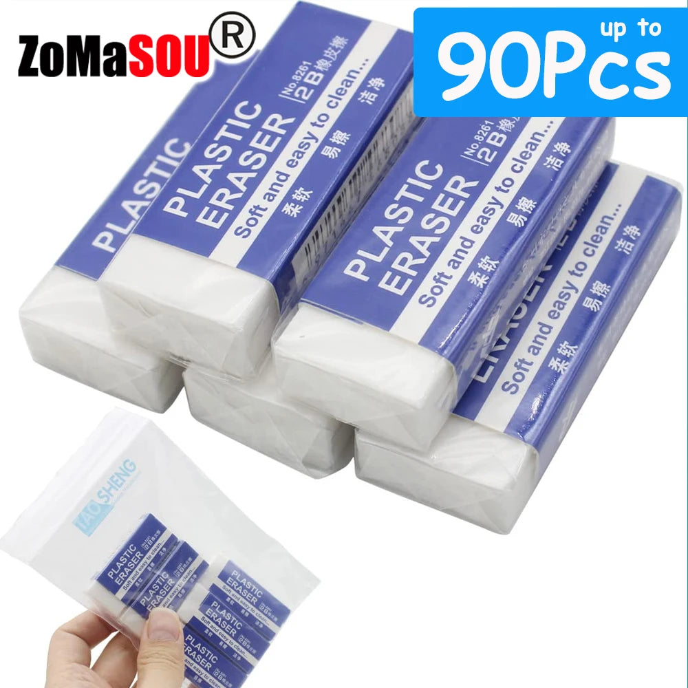 1-90 pezzi Gomme da cancellare 2B Gomma da cancellare morbida in PVC di grandi dimensioni per scuola, ufficio, bambini, disegno, schizzi, correzione esami, pittura, arte