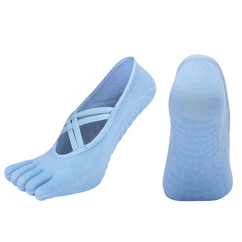Nuovi calzini antiscivolo da donna per pilates, cinque dita in silicone antiscivolo, calzini da yoga, bendaggio, danza classica, fitness, sport, calzini in cotone da donna