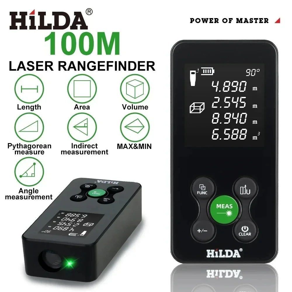 Telemetro laser HILDA 50/100/120M con luce laser rossa/verde, misurazione digitale della distanza, ricaricabile e misurabile, misurazione dell'angolo tramite laser.