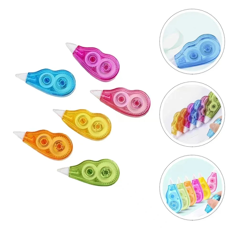 Set di 6 nastri correttori Kawaii con design meccanico e carino, perfetti per decorare diari e materiale scolastico