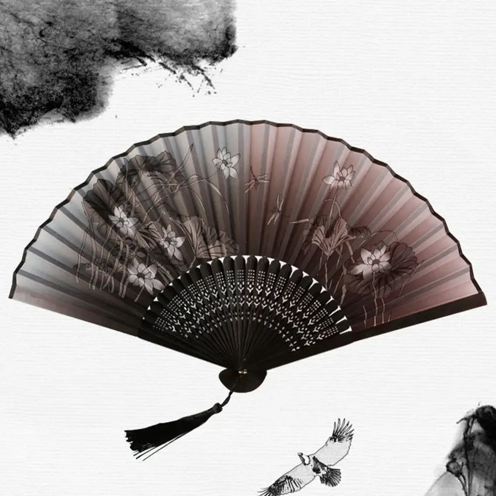 Ventaglio pieghevole in bambù e seta – Stile vintage cinese/giapponese con nappa colorata