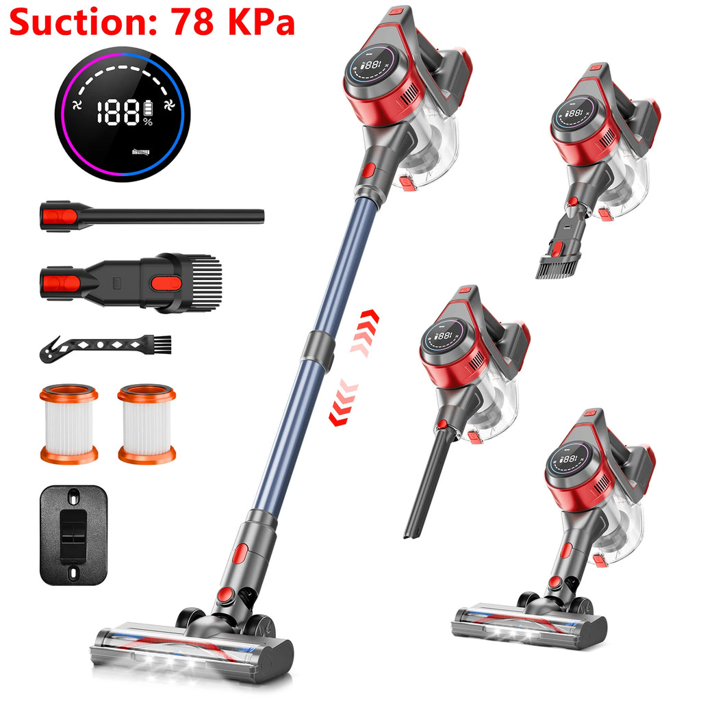 Aspirapolvere senza fili Honki 78KPA con LED, potente aspirazione ad alta potenza, per liquidi e solidi, ideale per peli di animali domestici e tappeti.