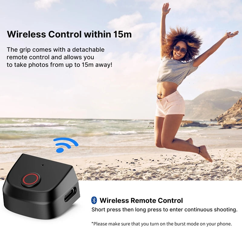 Ulanzi MA35 MagSafe Impugnatura per fotocamera smartphone con Bluetooth, stabilizzatore per selfie, ideale per scatti verticali e orizzontali.