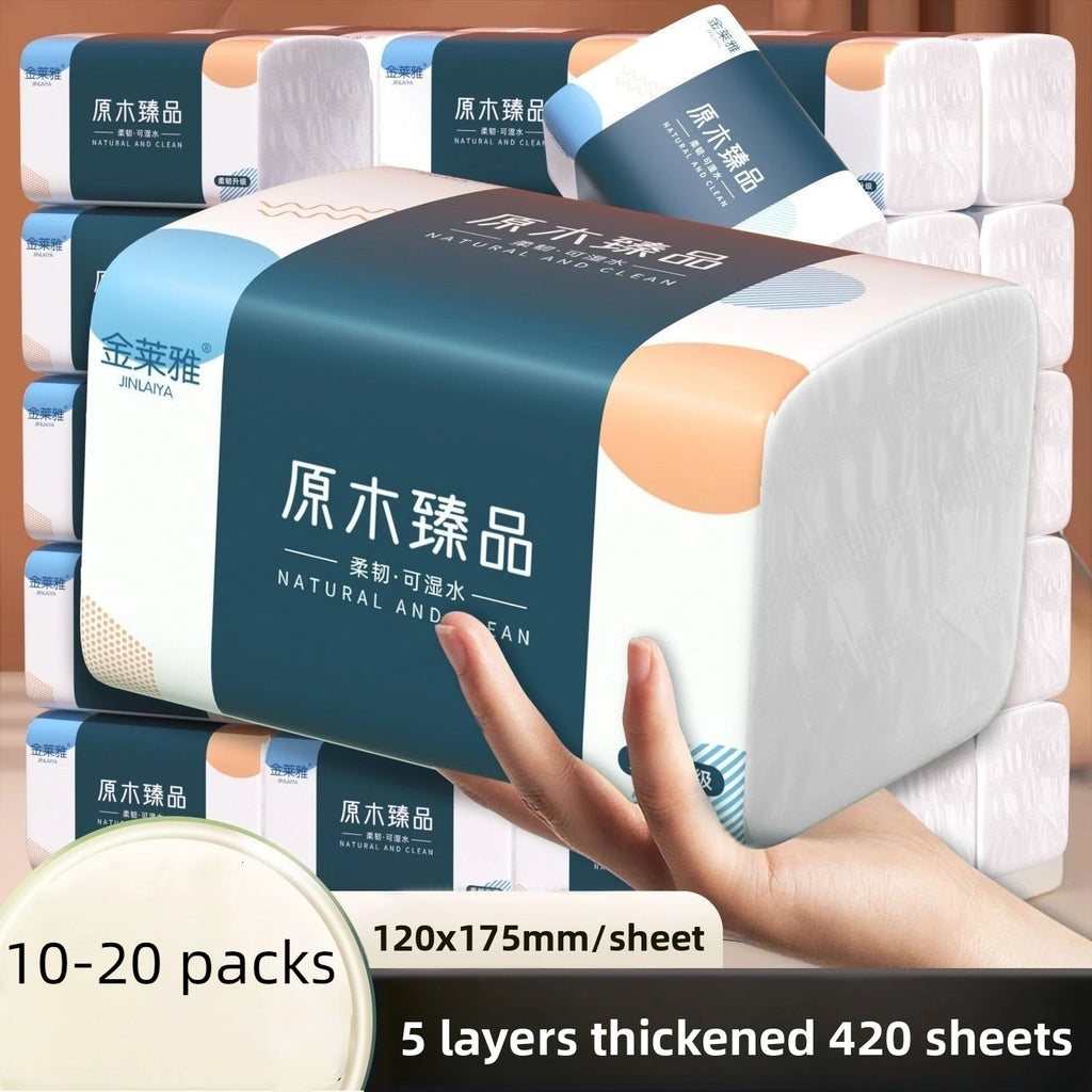 10-20 confezioni di carta di legno, 420 fogli per confezione, 5 strati spessi, 84 fogli per confezione, carta igienica, tovaglioli, fogli di carta grandi