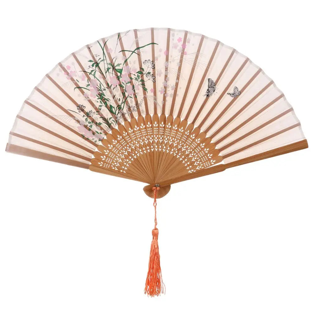 Ventaglio pieghevole in bambù e seta – Stile vintage cinese/giapponese con nappa colorata