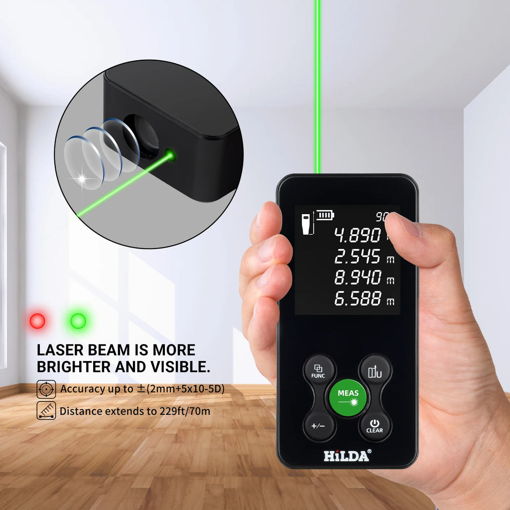Telemetro laser HILDA 50/100/120M con luce laser rossa/verde, misurazione digitale della distanza, ricaricabile e misurabile, misurazione dell'angolo tramite laser.