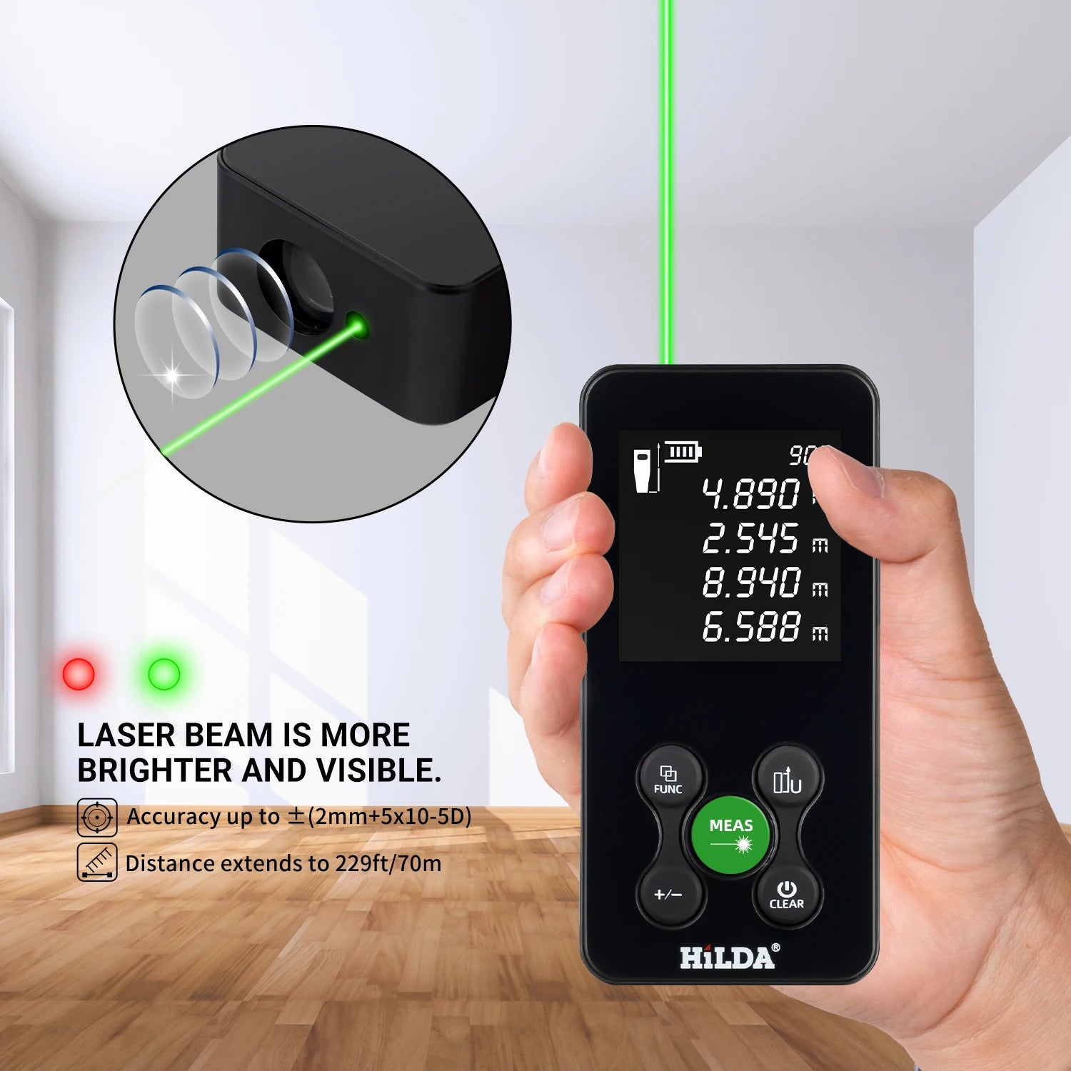 Telemetro laser HILDA 50/100/120M con luce laser rossa/verde, misurazione digitale della distanza, ricaricabile e misurabile, misurazione dell'angolo tramite laser.