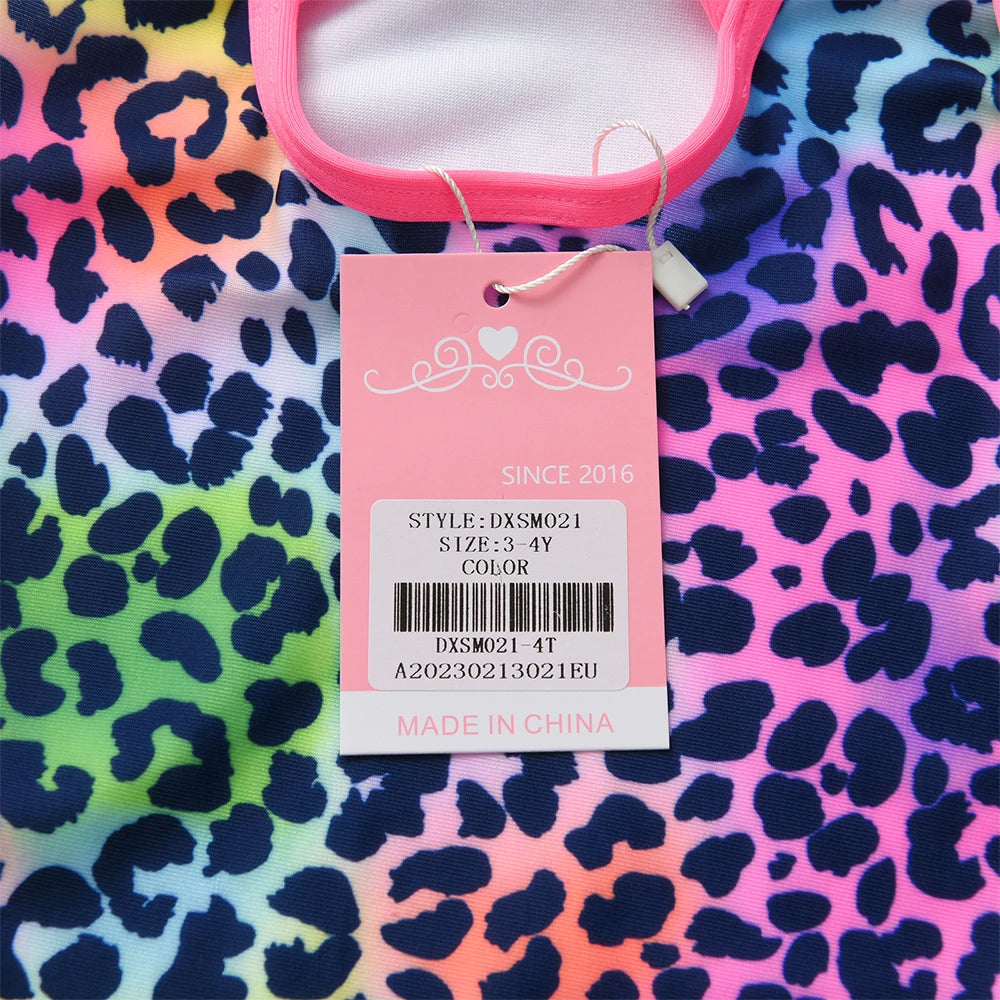 VIKITA Costumi da bagno per bambine, costume intero con stampa leopardata e cartoni animati, abbigliamento da spiaggia estivo colorato per bambini