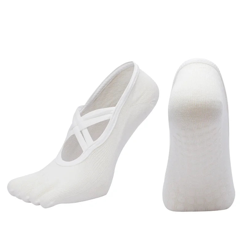 Nuovi calzini antiscivolo da donna per pilates, cinque dita in silicone antiscivolo, calzini da yoga, bendaggio, danza classica, fitness, sport, calzini in cotone da donna