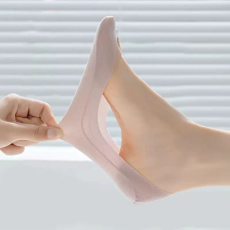 5 paia di calzini invisibili antiscivolo, pantofole, calzini da barca senza cuciture in seta ghiaccio, calzini estivi sottili, tinta unita, casual, traspiranti, a taglio basso da donna