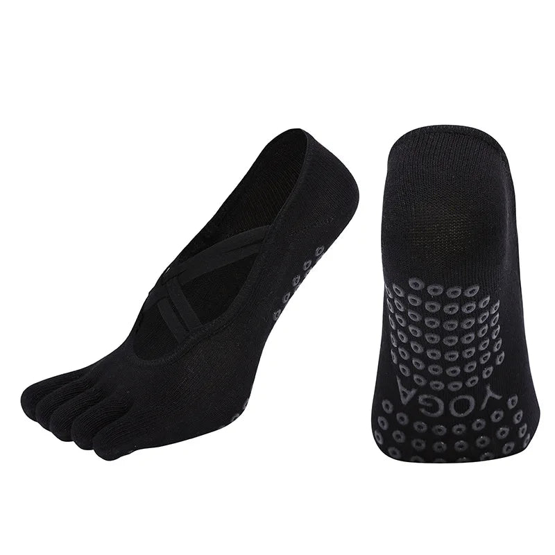Nuovi calzini antiscivolo da donna per pilates, cinque dita in silicone antiscivolo, calzini da yoga, bendaggio, danza classica, fitness, sport, calzini in cotone da donna