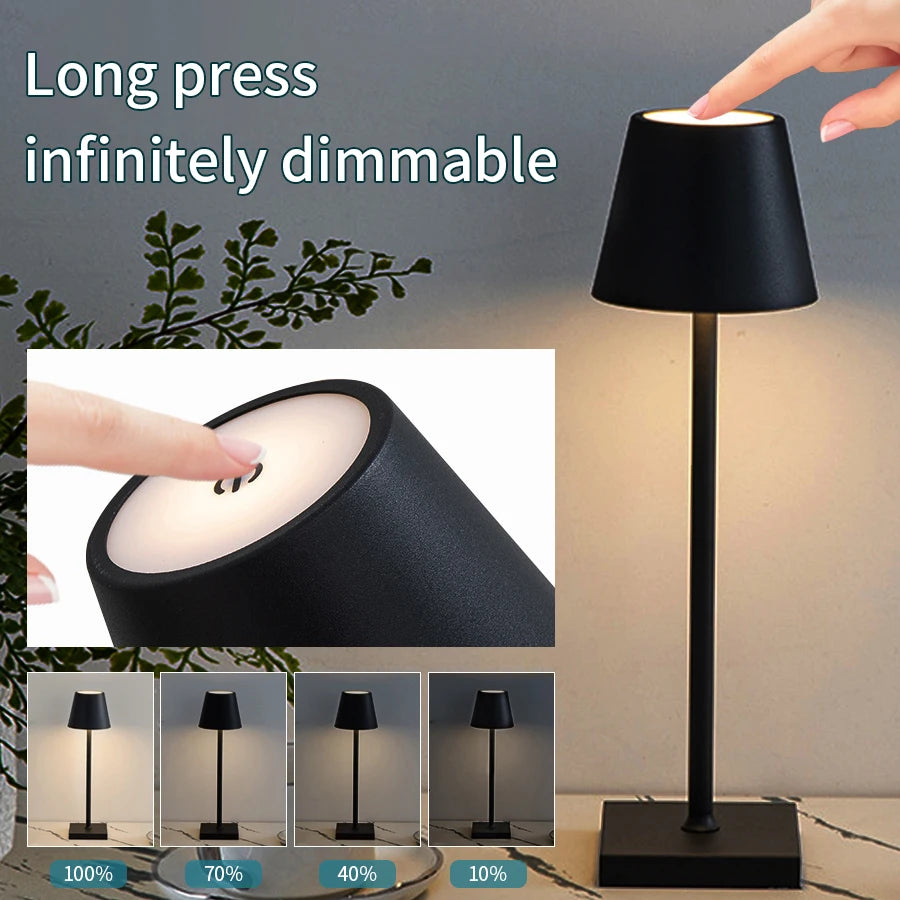 Lampada da tavolo a LED ricaricabile con interruttore touch e 3 livelli di intensità luminosa, ideale per bar, club, cene e come illuminazione d'ambiente creativa e decorativa.