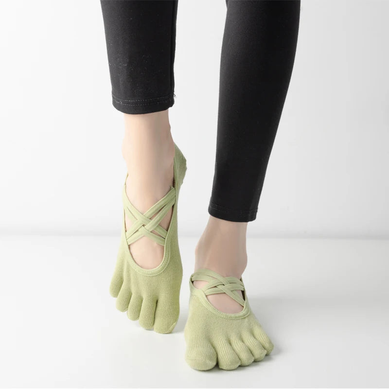 Nuovi calzini antiscivolo da donna per pilates, cinque dita in silicone antiscivolo, calzini da yoga, bendaggio, danza classica, fitness, sport, calzini in cotone da donna