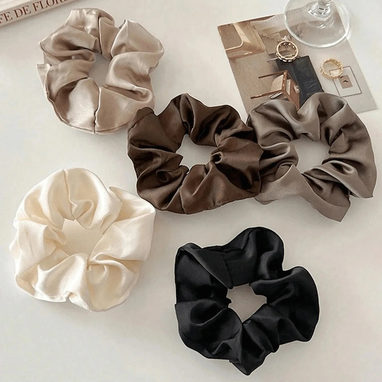 5 elastici per capelli grandi in vera seta stile retrò, di alta qualità, per donna, adatti per chignon, delicati sui capelli.
