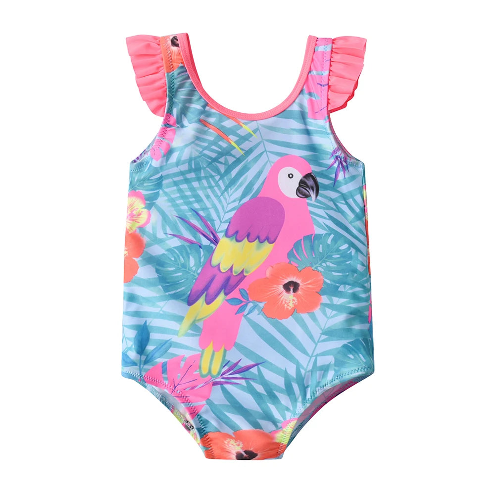 VIKITA Costumi da bagno per bambine, costume intero con stampa leopardata e cartoni animati, abbigliamento da spiaggia estivo colorato per bambini