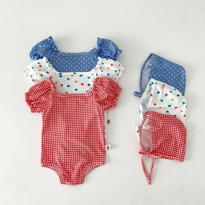 Nuovo set da 2 pezzi per neonati: costume da bagno, cuffia da nuoto, tutina, costume intero traspirante ad asciugatura rapida, costume da bagno per bambine, costume da spiaggia per bambine