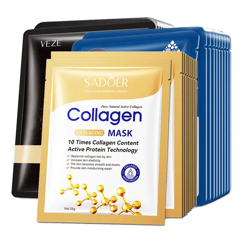 20pcs Hyaluronic Acid Collagen Face Mask skincare Moisturizing Firmi20 maschere viso in tessuto con acido ialuronico e collagene, idratanti, rassodanti e nutrienti, per la cura della pelle in stile coreano.