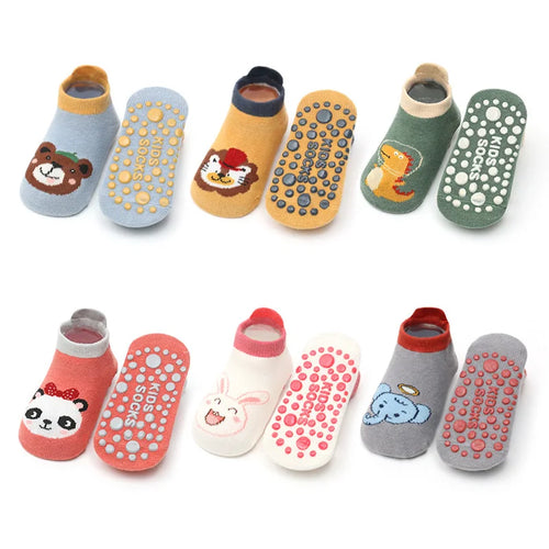 6 paia di calzini per bambini in cotone traspiranti antiscivolo,con simpatici disegni di animali dei cartoni animati.