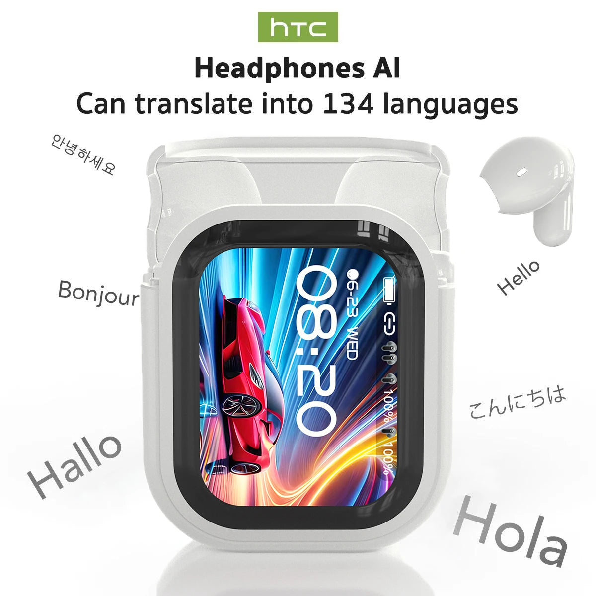 Auricolari Traduttore AI HTC NE20 – Traduzione in Tempo Reale in 135 Lingue, Bluetooth 6.0 TWS