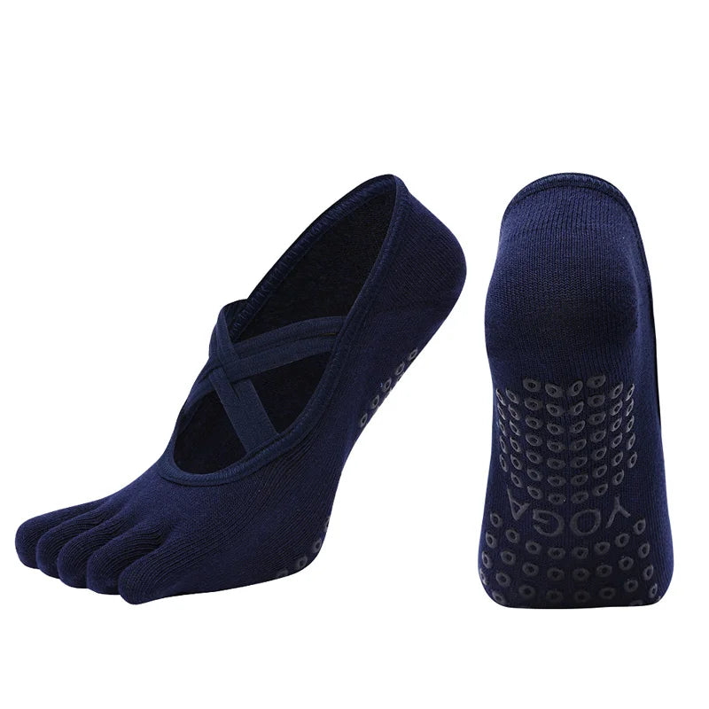 Nuovi calzini antiscivolo da donna per pilates, cinque dita in silicone antiscivolo, calzini da yoga, bendaggio, danza classica, fitness, sport, calzini in cotone da donna