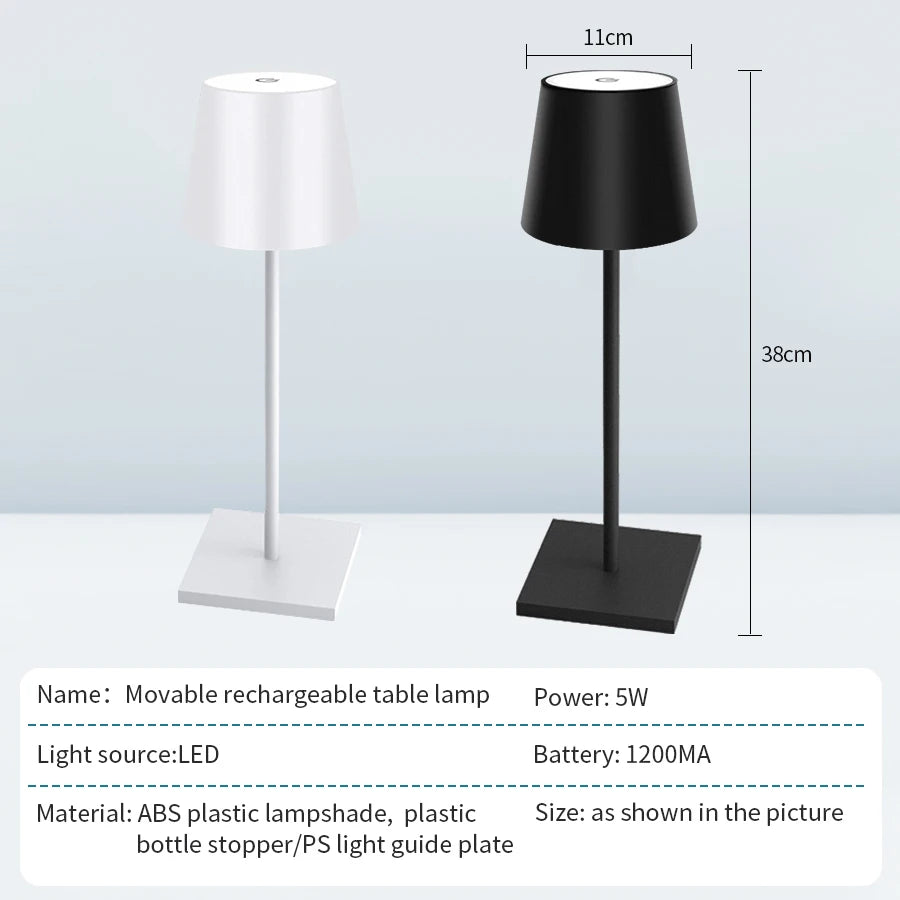 Lampada da tavolo a LED ricaricabile con interruttore touch e 3 livelli di intensità luminosa, ideale per bar, club, cene e come illuminazione d'ambiente creativa e decorativa.