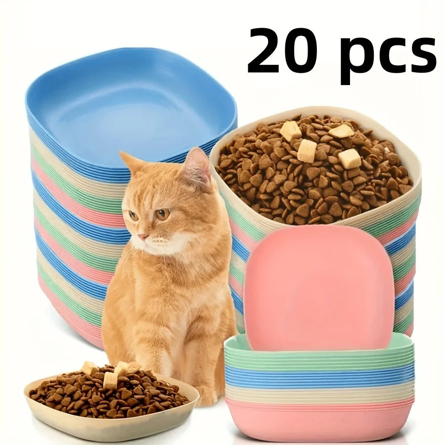 Set di 3/10/20 ciotole in plastica antiscivolo per gatti, ciotole basse per cibo e acqua, adatte a gattini, gatti a zampe corte, furetti e gatti randagi.