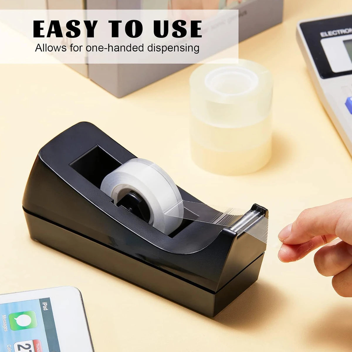 1 pz, nero, dispenser di nastro adesivo da tavolo con base antiscivolo, ricarica di nastro per dispenser, dispenser