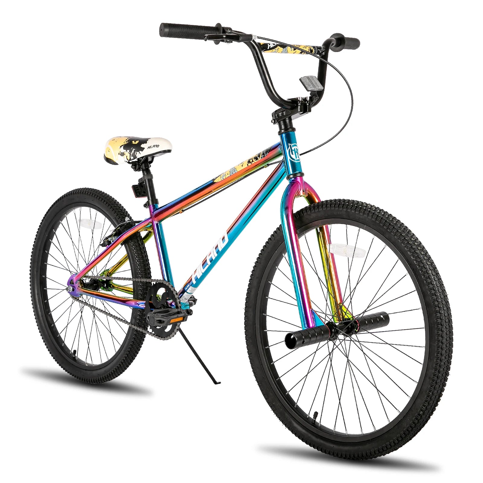 HILAND Freestyle 24-inch BMX, children's bike with 2 steel pegs, freewheel, for boys and girls aged 7, 8, 9, 10