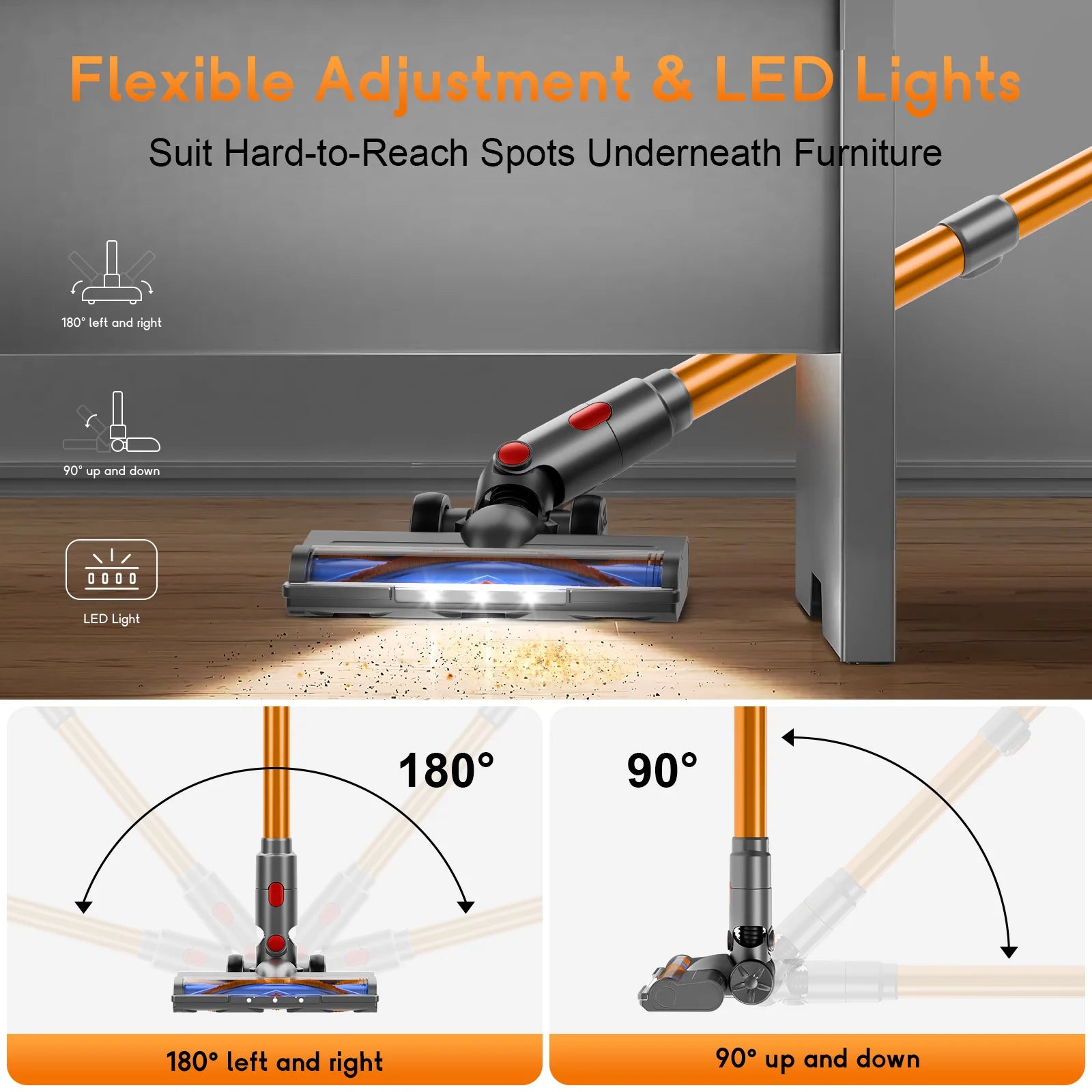 Aspirapolvere senza fili Honki 78KPA con LED, potente aspirazione ad alta potenza, per liquidi e solidi, ideale per peli di animali domestici e tappeti.